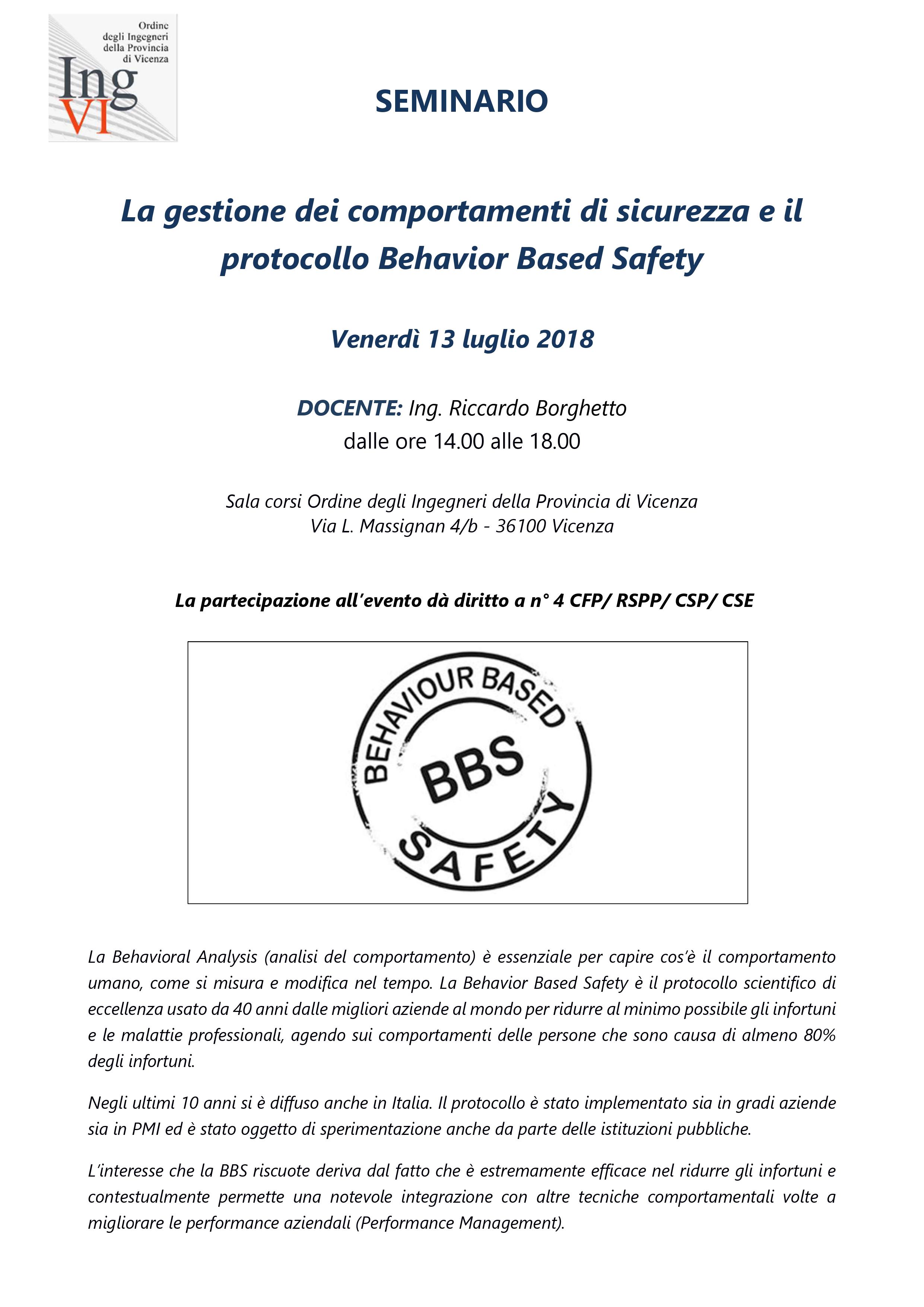 La gestione dei comportamenti di sicurezza e il protocollo Behavior BasedSafety