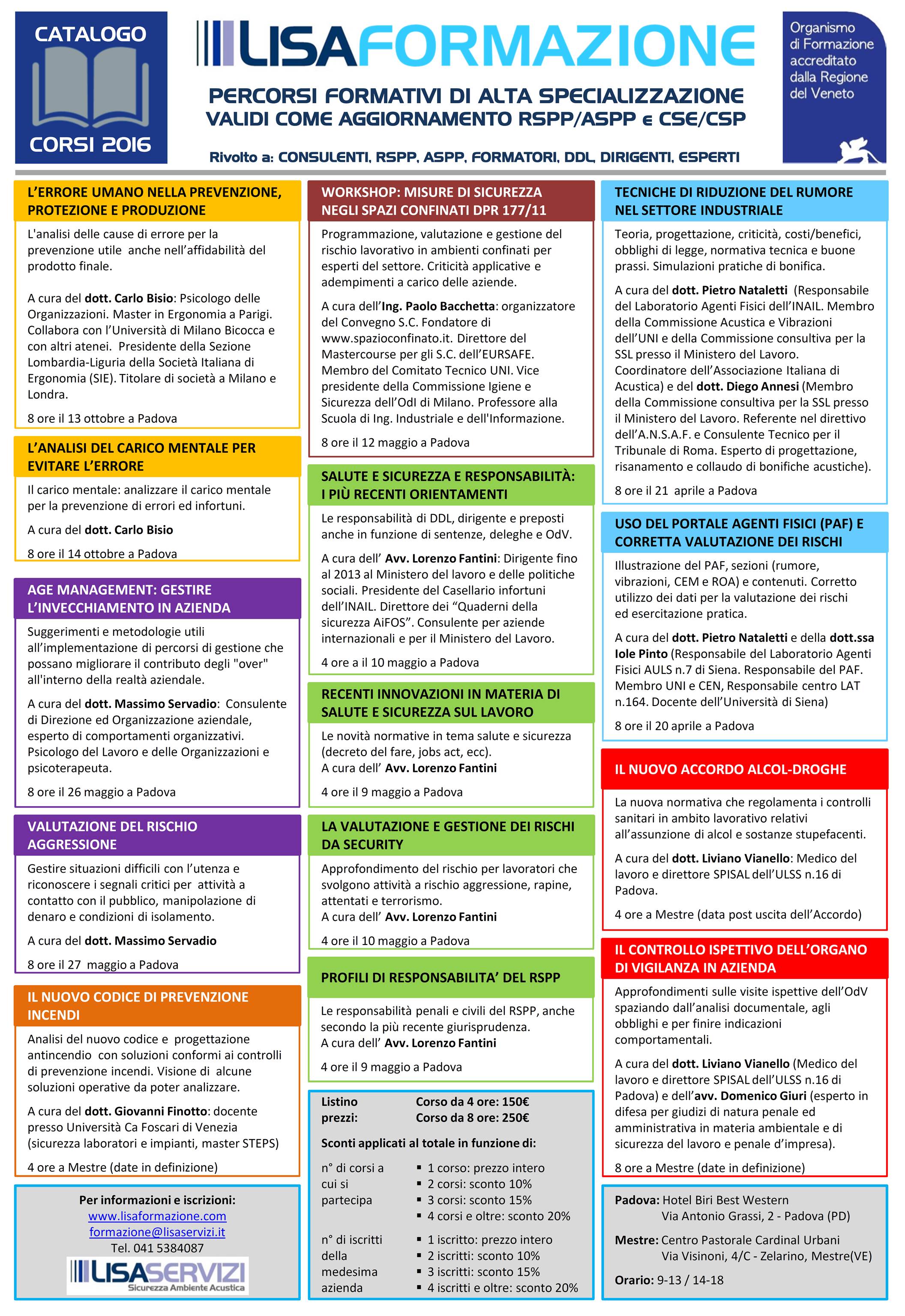 Corsi aggiornamento RSPP 2016 alta specializzazione Lisa Servizi