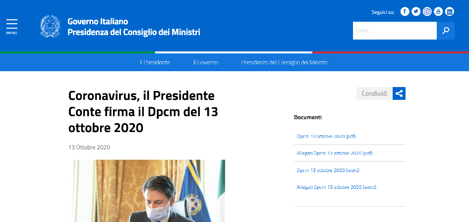 DPCM 13 Ottobre 2020 e trasferimenti da e verso l’estero