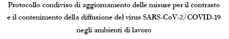 Aggiornamento protocollo anti contagio covid-19 2021