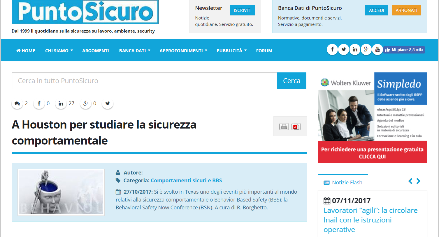 Punto Sicuro: pubblicato l’articolo di Lisa Servizi Punto Sicuro: pubblicato l’articolo di Lisa Servizi