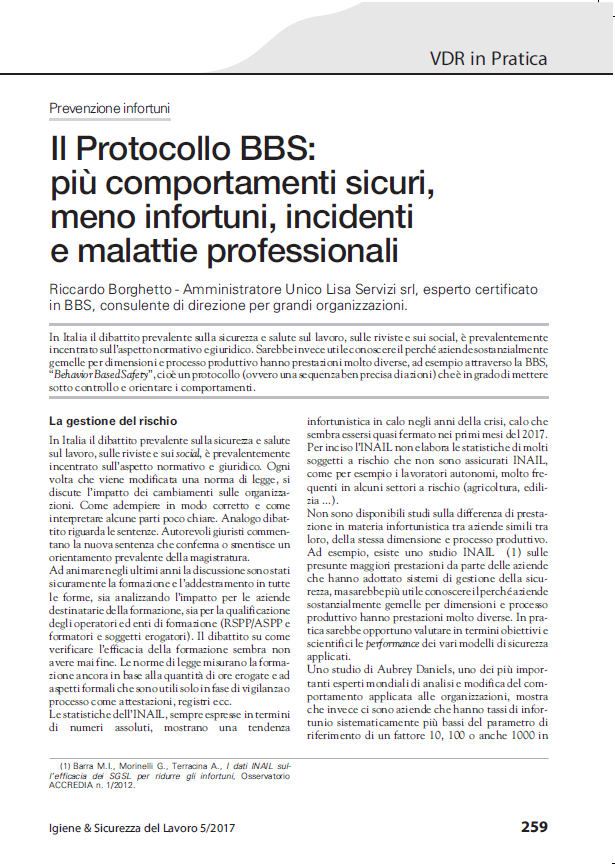 articolo behavior based safety borghetto