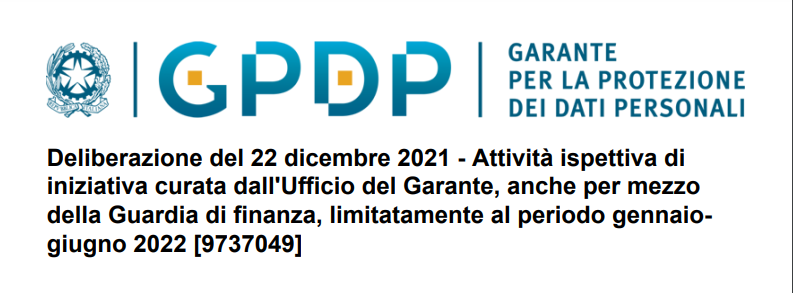  Piano Ispettivo GDPR per il primo semestre 2022