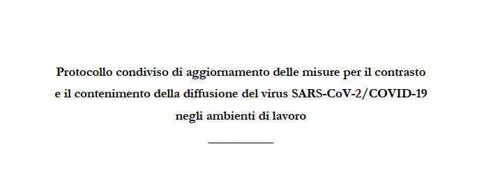 Protocollo Covid - continua l’applicazione fino al 30 Giugno