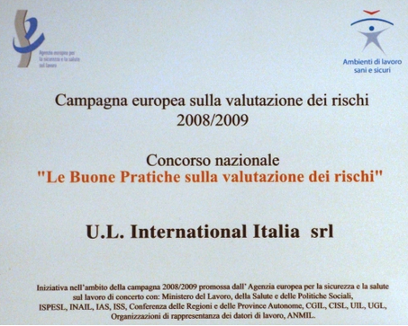 Premio buone prassi valutazione rischi Lisa Servizi - UL International Premio buone prassi valutazione rischi Lisa Servizi - UL International