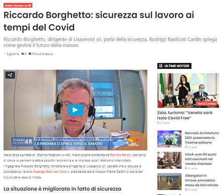 Sicurezza sul lavoro ai tempi del covid videointervista all'ing. Riccardo Borghetto