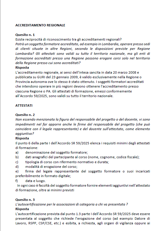 Accordo Stato-Regioni del 17 aprile 2025 in materia di formazione: pubblicate le FAQ ufficiali
